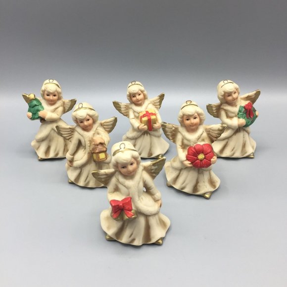Homco Vintage Ceramic Holiday  Christmas Angels Ornament Set of 6 - Picture 1 of 5